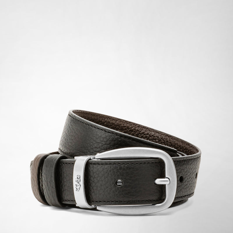 Reversible belt in cachemire leather - black/espresso