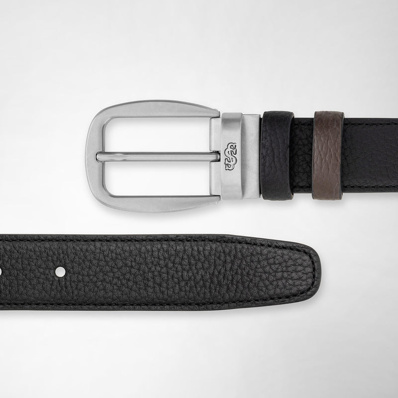 Reversible belt in cachemire leather - black/espresso