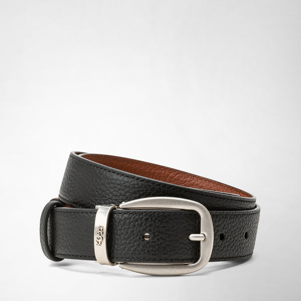 Reversible belt in cachemire leather - black/chestnut