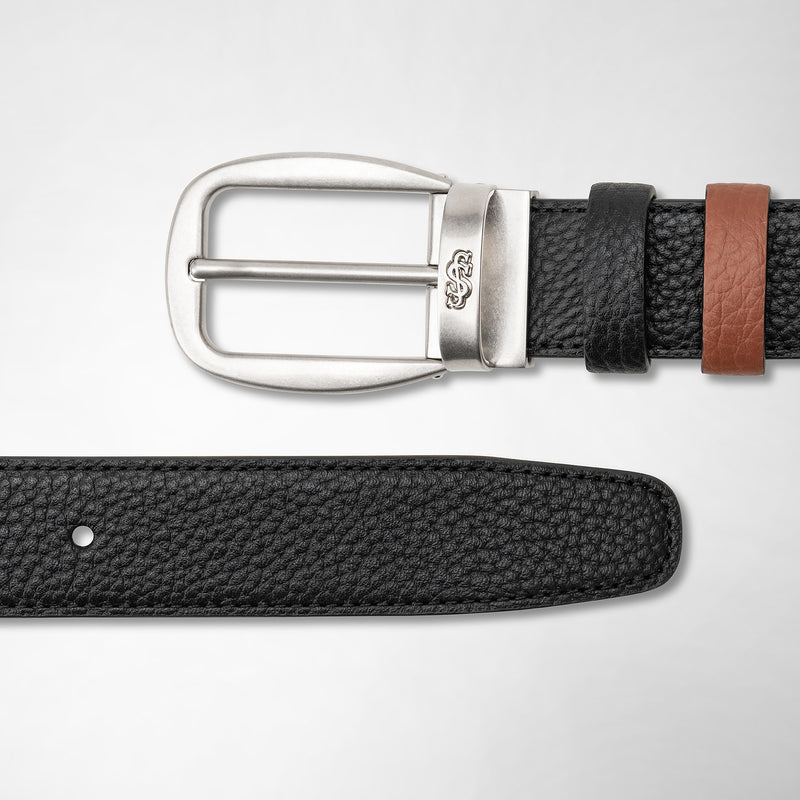 Reversible belt in cachemire leather - black/chestnut