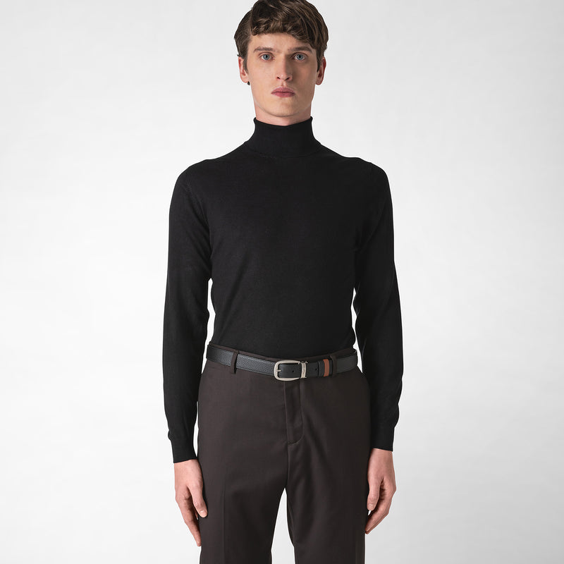 Reversible belt in cachemire leather - black/chestnut