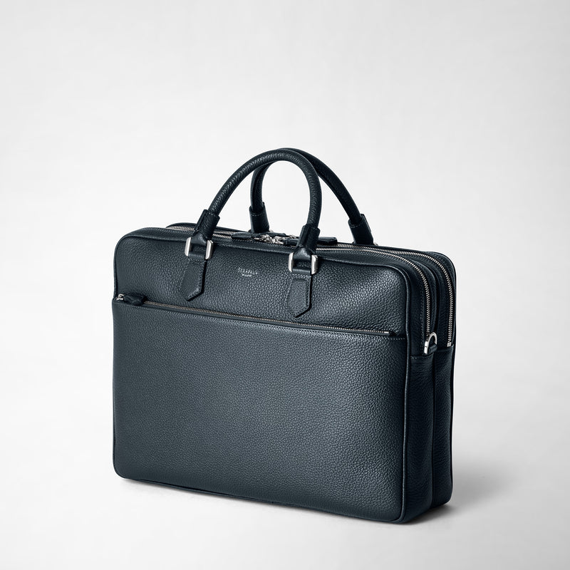 Large briefcase in cachemire leather - navy blue
