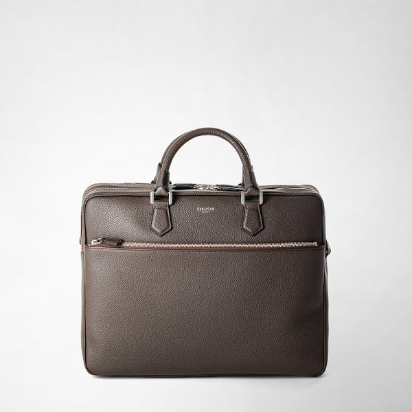 Grand attaché-case en cuir cachemire - espresso