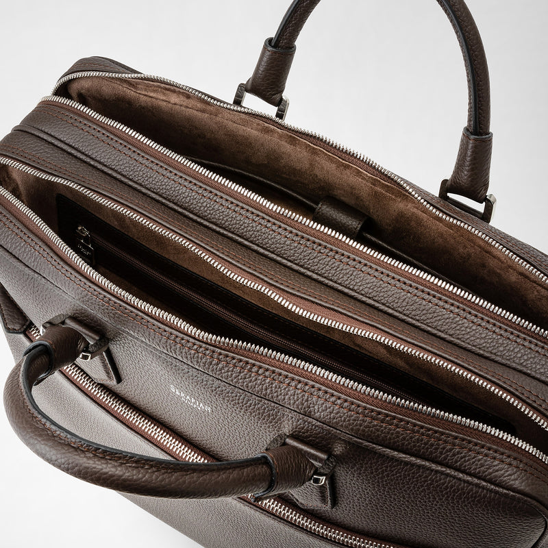 Large briefcase in cachemire leather - espresso