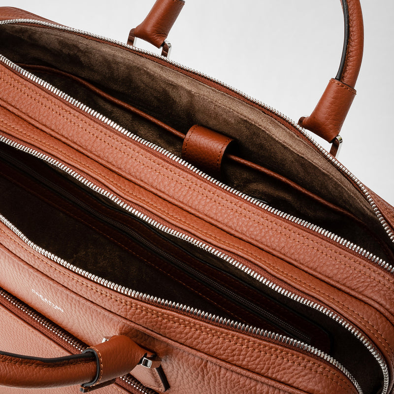 Large briefcase in cachemire leather - chestnut