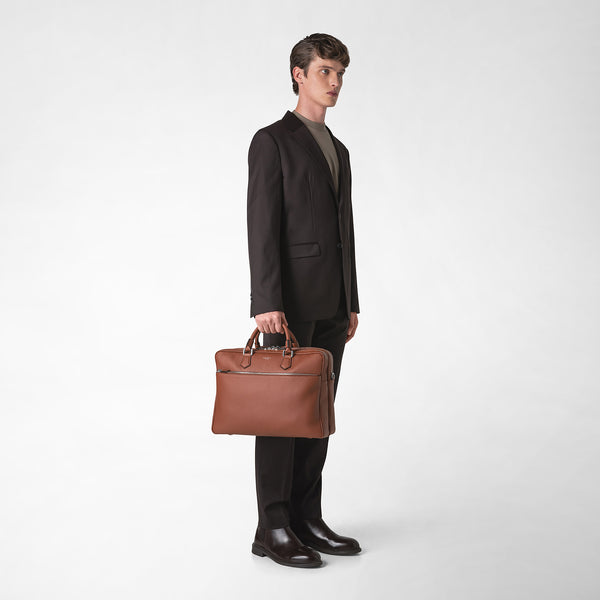 Large briefcase in cachemire leather - chestnut