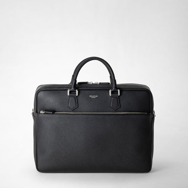 Slim briefcase in cachemire leather - black