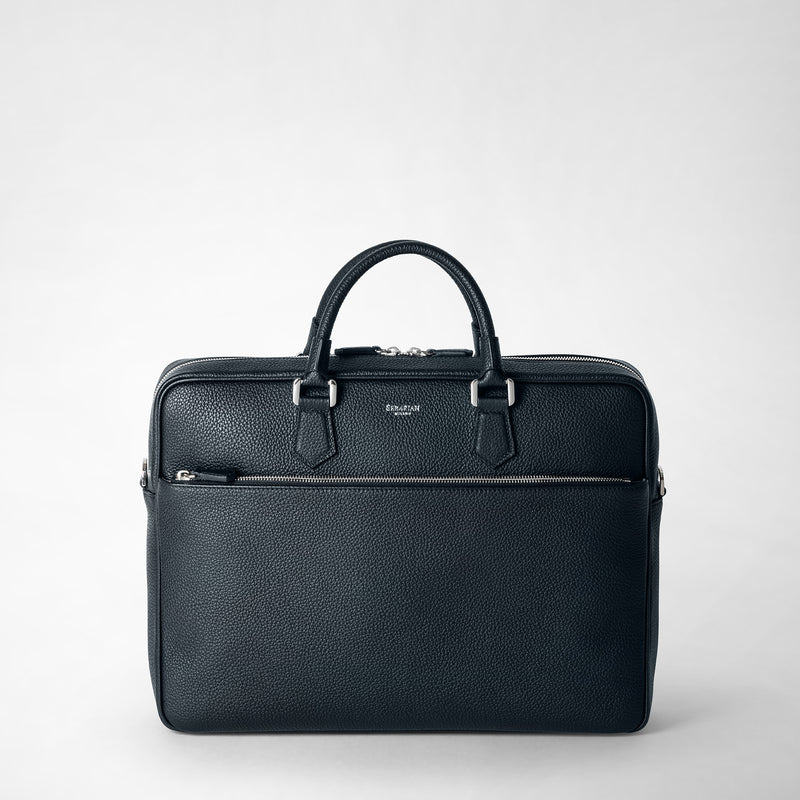 Slim briefcase in cachemire leather navy blue – Serapian Boutique Online