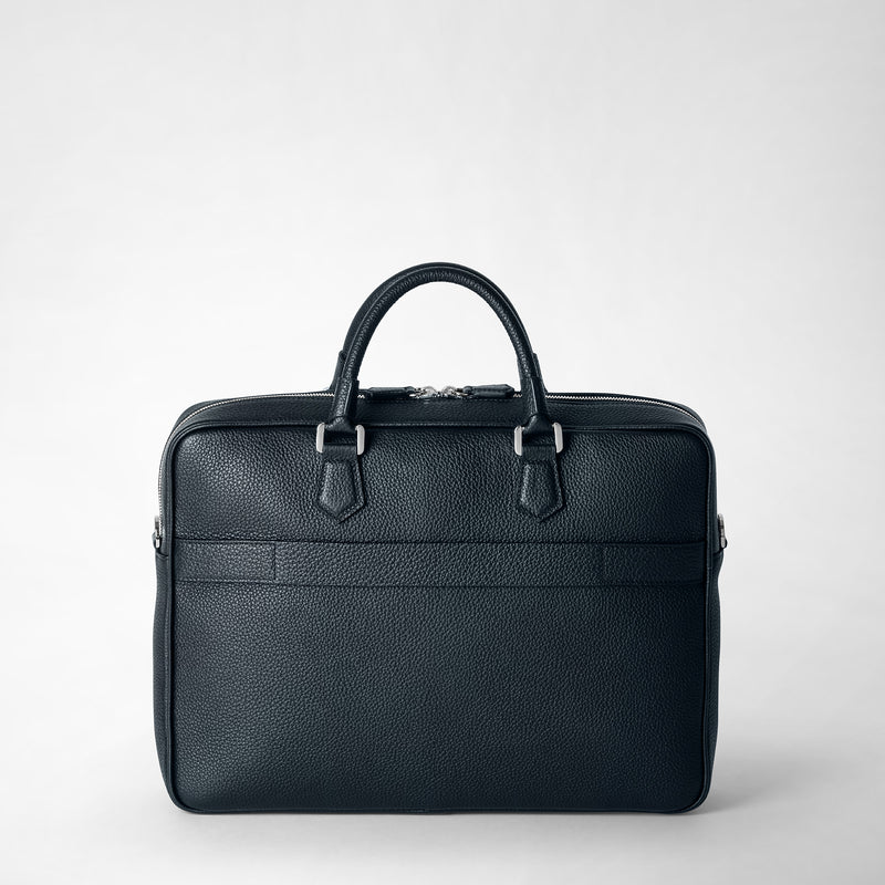 Slim briefcase in cachemire leather - navy blue