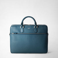 SLIM BRIEFCASE IN CACHEMIRE LEATHER Denim Blue