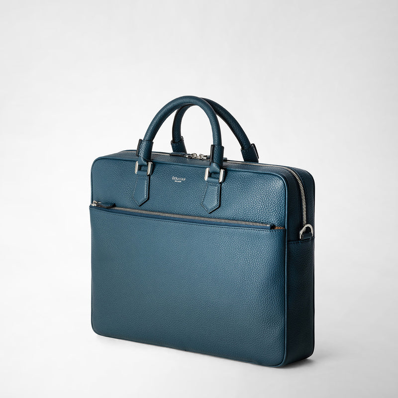 Slim briefcase in cachemire leather - denim blue