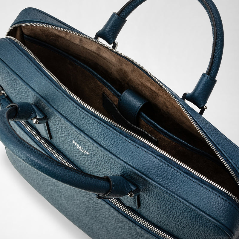 Slim briefcase in cachemire leather - denim blue