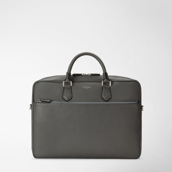 Slim briefcase in cachemire leather - asphalt