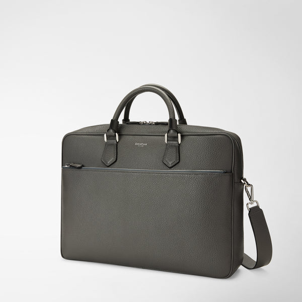 Slim briefcase in cachemire leather - asphalt