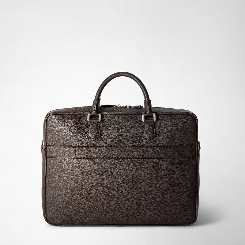 Slim briefcase in cachemire leather - espresso