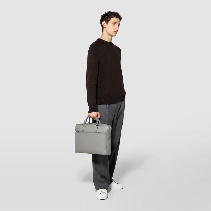 Slim briefcase in cachemire leather - cement