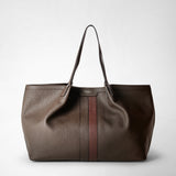 Secret tote bag in cachemire leather - espresso/ruby red