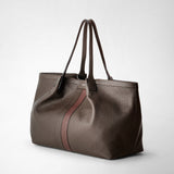 Secret tote bag in cachemire leather - espresso/ruby red