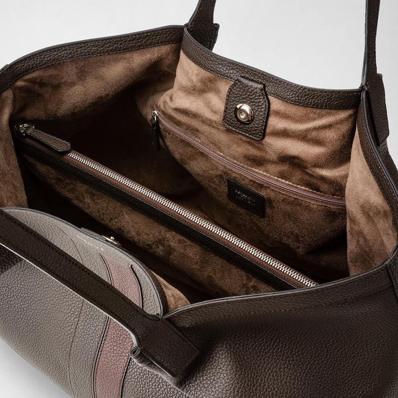 Secret tote bag in cachemire leather - espresso/ruby red