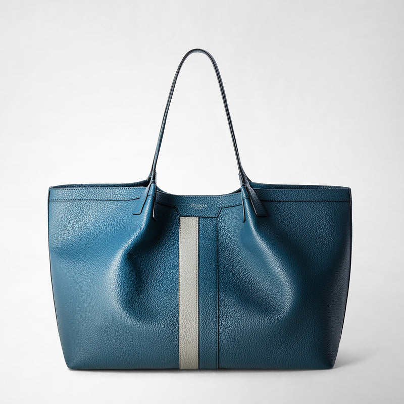 Secret tote bag in cachemire leather - denim blue/cement