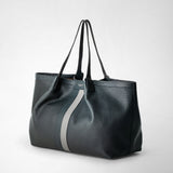 Secret tote bag in cachemire leather - navy blue/asphalt