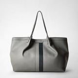 Secret tote bag in cachemire leather - asphalt/navy blue