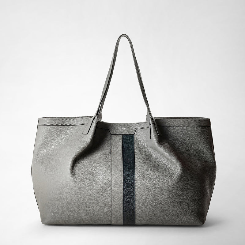 Secret tote bag in cachemire leather - asphalt/navy blue