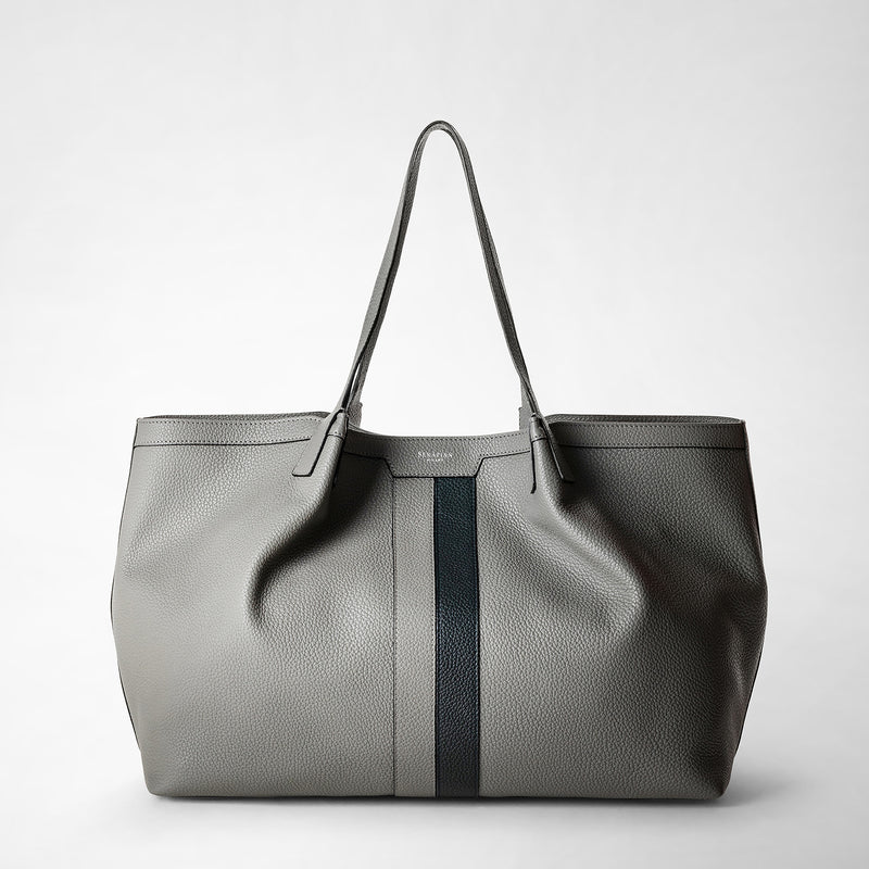 Secret tote bag in cachemire leather - asphalt/navy blue