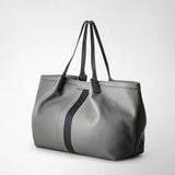 Secret tote bag in cachemire leather - asphalt/navy blue