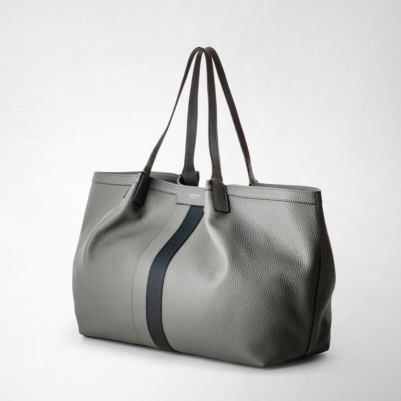 Secret tote bag in cachemire leather - asphalt/navy blue