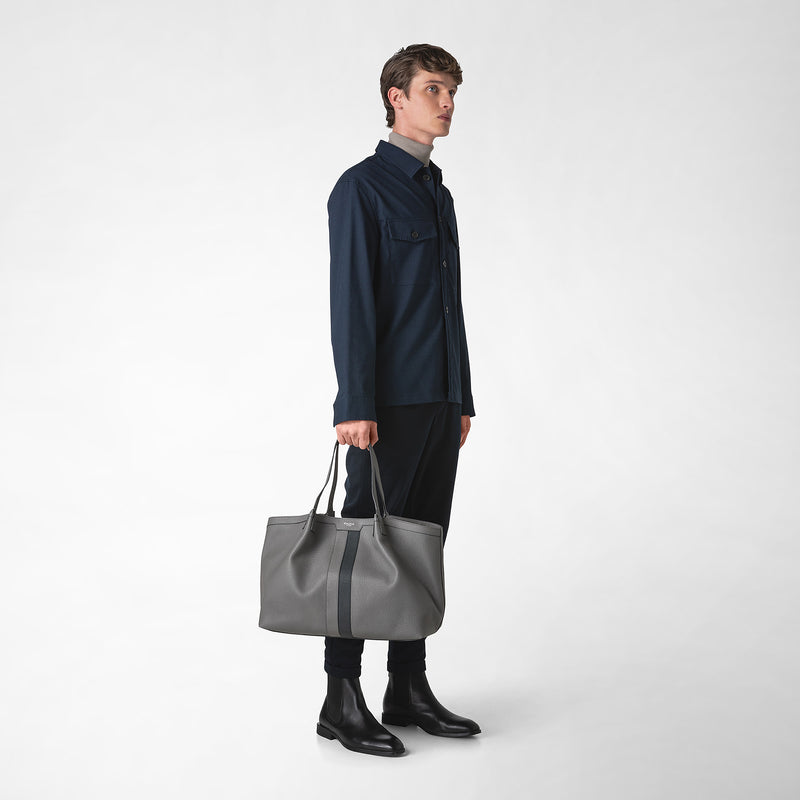 Secret tote bag in cachemire leather - asphalt/navy blue