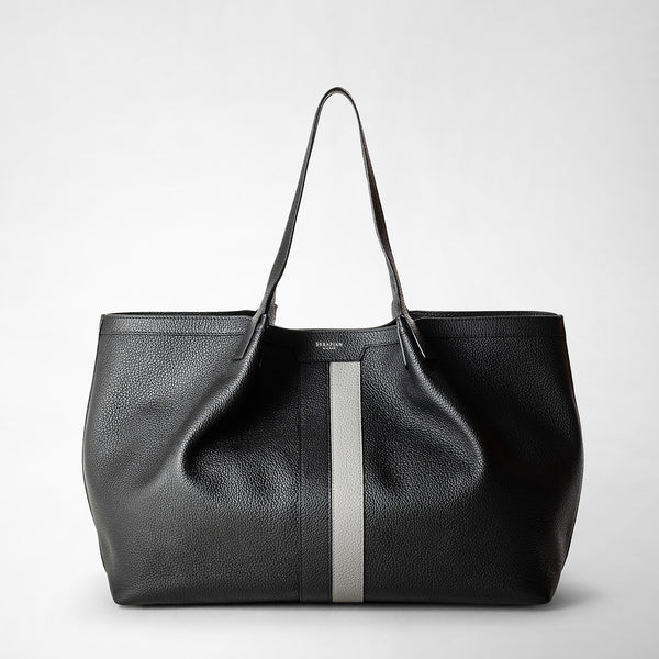 Borsa secret tote in pelle cachemire - black/asphalt