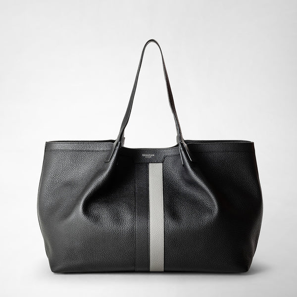 Secret tote bag in cachemire leather - black/asphalt