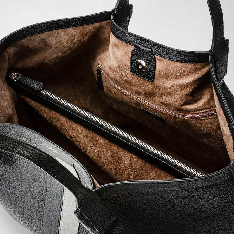 Secret tote bag in cachemire leather - black/asphalt