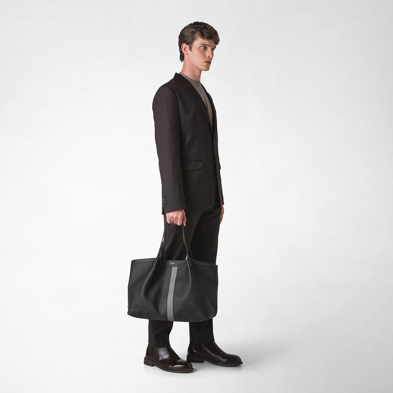 Sac cabas secret en cuir cachemire - black/asphalt