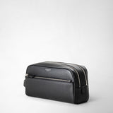 Double zip washbag in cachemire leather - black