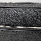 Double zip washbag in cachemire leather - black
