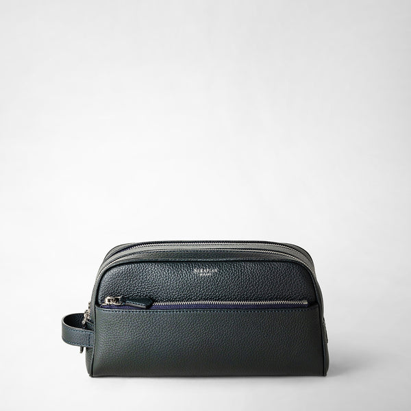 Double zip washbag in cachemire leather - navy blue