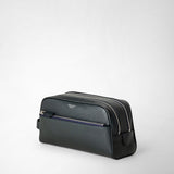 Cachemireレザー製ダブルファスナー洗面具用ポーチ - navy blue