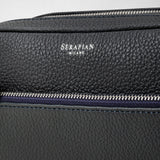Cachemireレザー製ダブルファスナー洗面具用ポーチ - navy blue