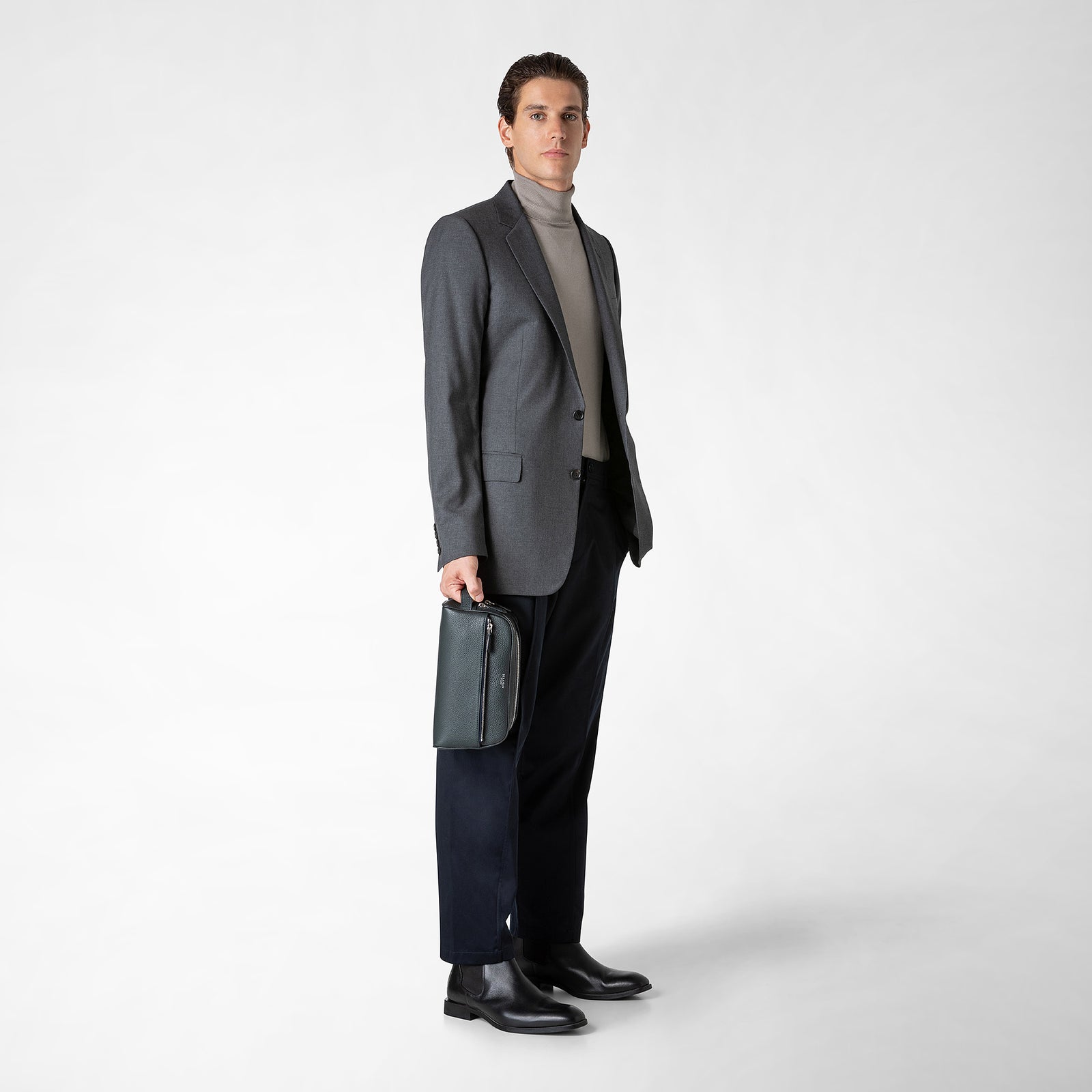 しなやすSERAPIAN ネイビー ビジネスバッグ　ダブルファスナー大容量 Double gusset briefcase in stepan asphalt gray black