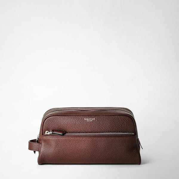 Double zip washbag in cachemire leather - ruby red