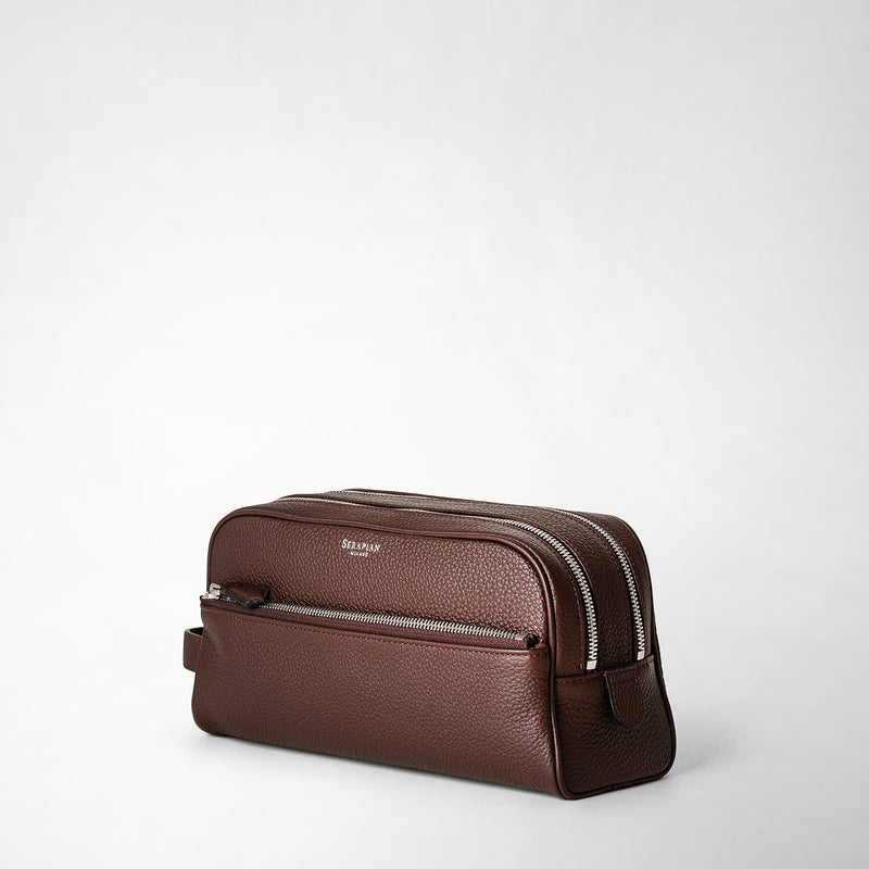 Double zip washbag in cachemire leather - ruby red