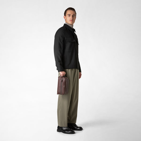 Double zip washbag in cachemire leather - ruby red