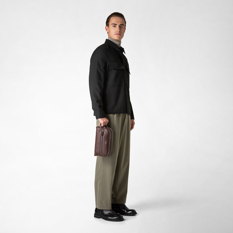 Double zip washbag in cachemire leather - ruby red