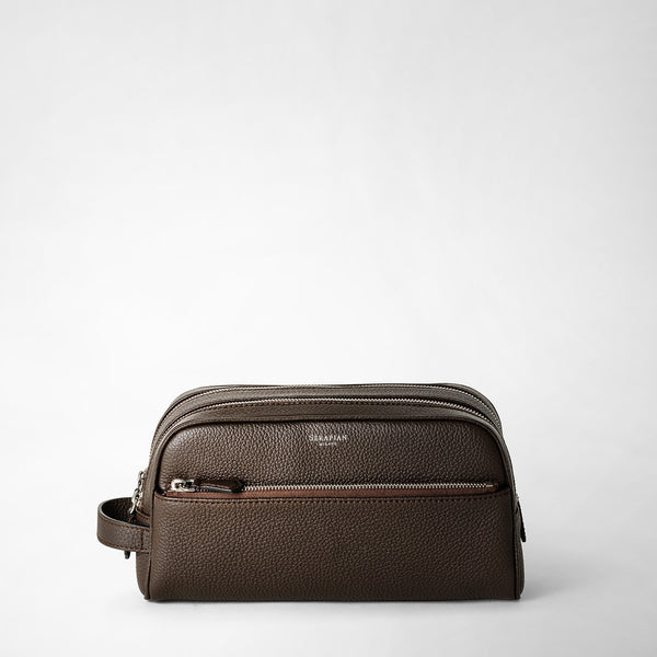 Trousse da bagno con doppia zip in pelle cachemire - espresso