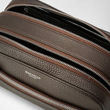 Double zip washbag in cachemire leather - chestnut
