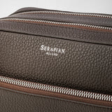 Double zip washbag in cachemire leather - chestnut