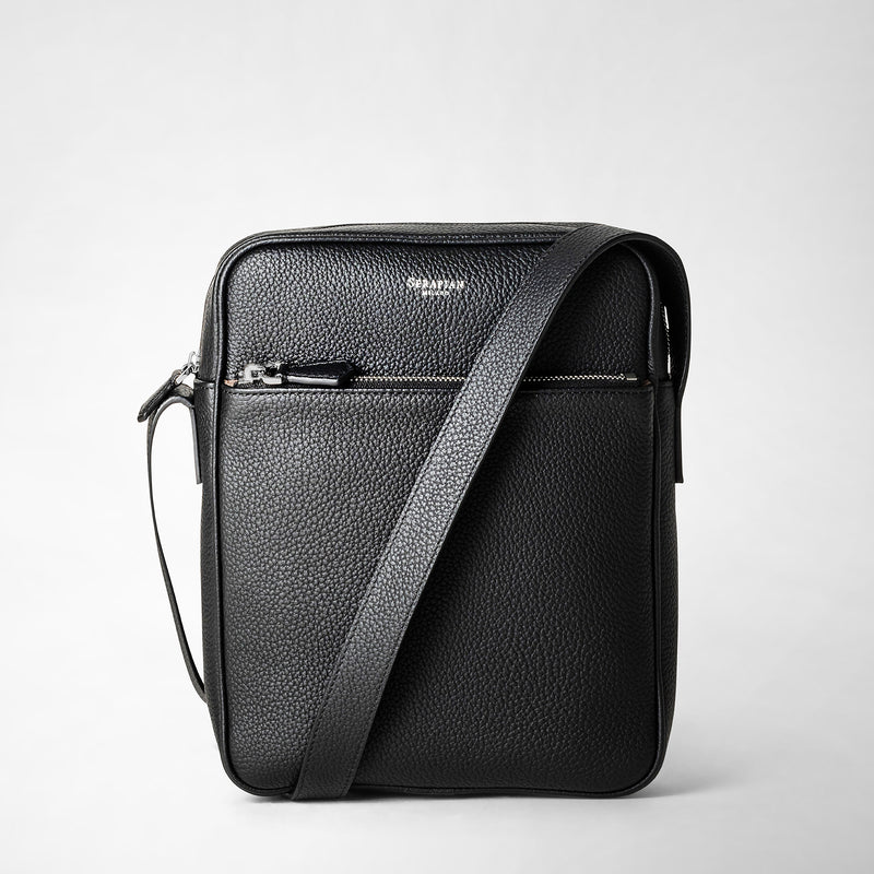 North south messenger in cachemire leather - black