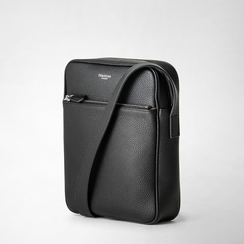 North south messenger in cachemire leather - black